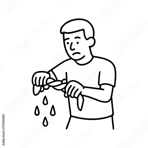 Vector line icon man squeezing water out of a rag on a white background
Vector line icon on a white background