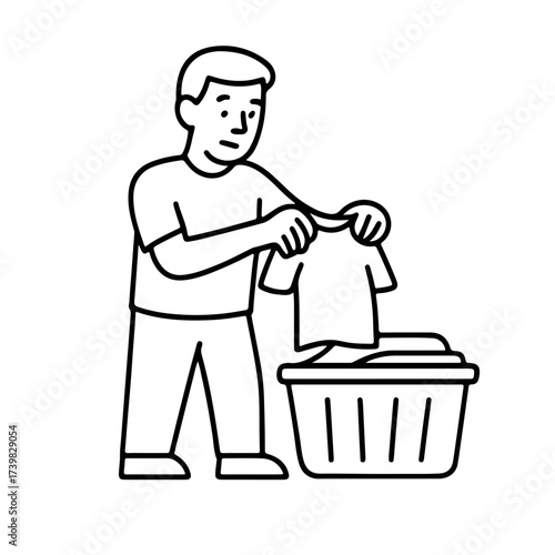 Vector line icon person putting laundry in a basket on a white background
Vector line icon on a white background