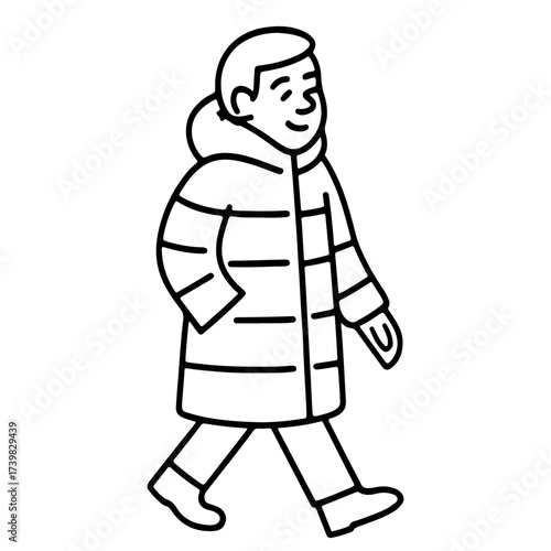 Vector line icon man walking in a long down jacket on a white background
Vector line icon on a white background