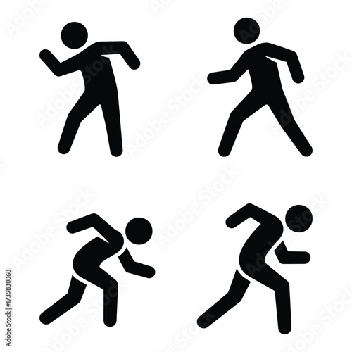 Dynamic human motion icons depicting running and action poses in silhouette style for digital design projects silhouette