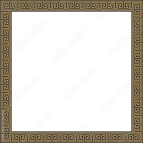 Vector gold and black classic Greek square ornament. Rectangle of Ancient Greece and Roman Empire. Byzantine painting of walls, floors and ceilings. Decoration of European palaces.
