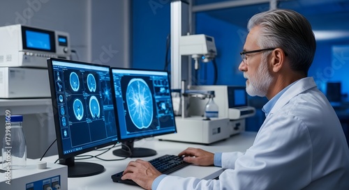 Wallpaper Mural Medical professional analyzing brain scans on dual monitors in modern laboratory for neurological research and diagnosis Torontodigital.ca