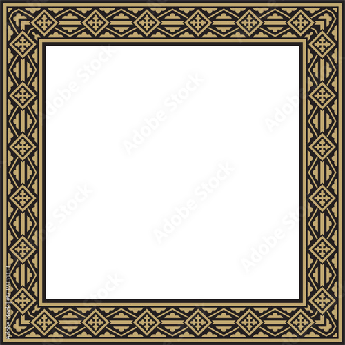 Vector gold and black square classic renaissance ornament. Rectangle, european border, revival style frame