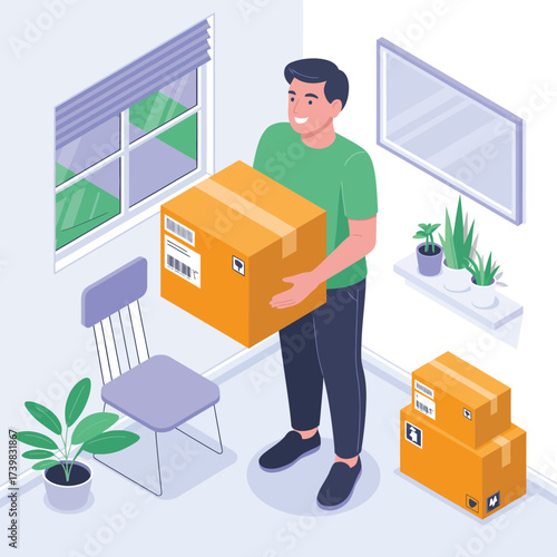 Delivery man  for shipping and logistics services isolated on transparent background