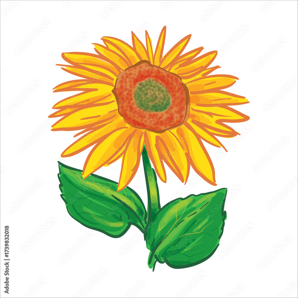 Fototapeta premium Sun Flower Hand Drawing Vector Illustration