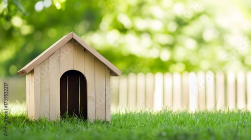 Wooden Doghouse in Lush Garden Setting