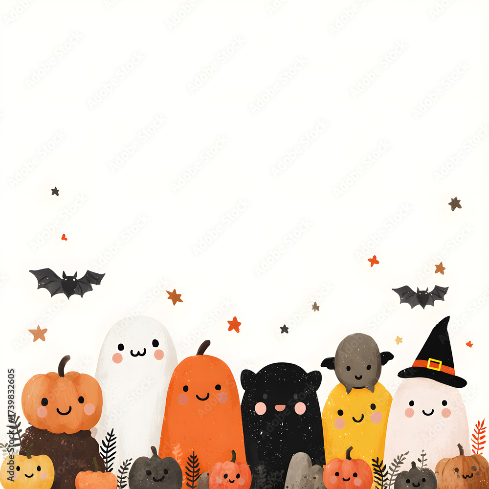 Obraz premium Happy Halloween Ghosts and Pumpkins with Stars