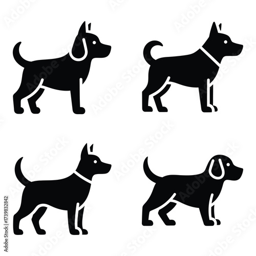 Four silhouette dog poses animal companion canine pet breed companion cute domestic animal training agility obedience companion animal graphic design asset silhouette
