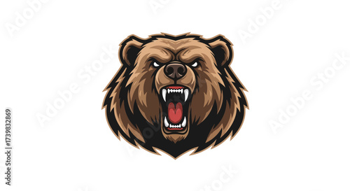 Fierce bear mascot roaring with sharp teeth, ideal for sports logo or branding designs requiring strength and power, conveying a sense of raw intensity