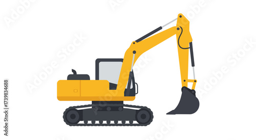 Yellow Excavator with Black Tracks and Bucket Construction Vehicle.