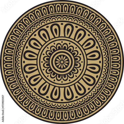 Classic Greek black and gold round ornament. Vector pattern, circle of ancient Hellenes. European border - ring.