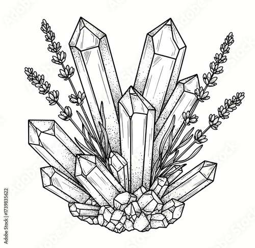 Quartz Crystal Cluster with Lavender