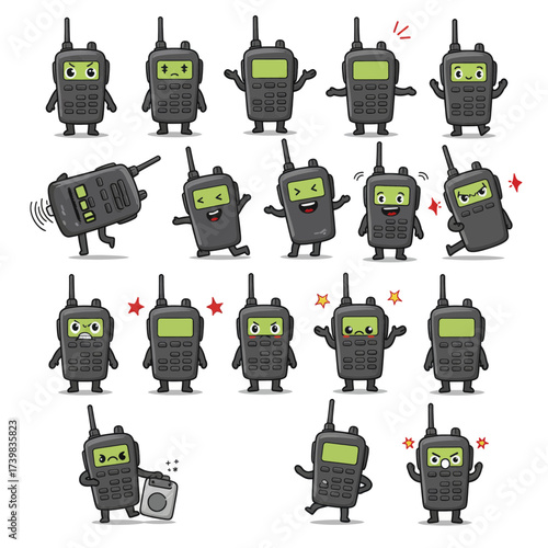 Set of Cute Walkie Talkie Cartoon Mascot Characters.