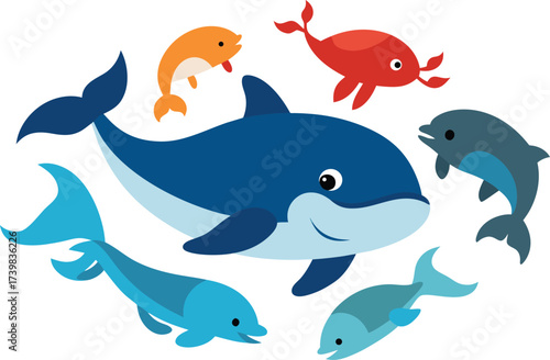 Marine animal vector bundle whales dolphins crabs scalable illustration eps icon collection