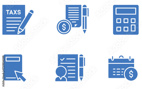 Financial and Accounting Icons Set finance tax payment budget planning calculator calendar money dollar document report agreement