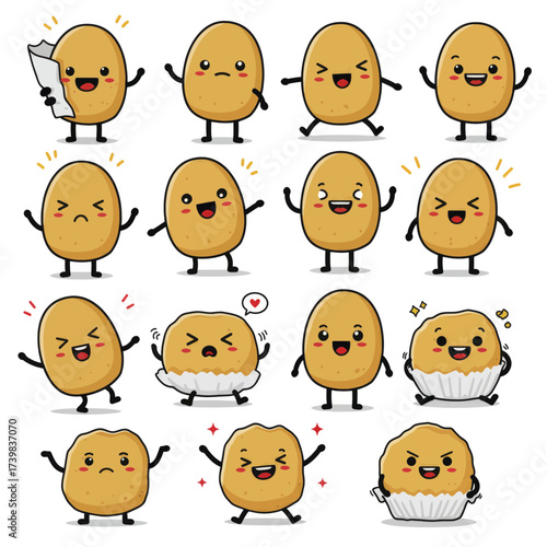 Cute Potato Mascot Character Collection with Various Poses.