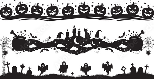 Wallpaper Mural Halloween Silhouette Borders and Elements vector Torontodigital.ca