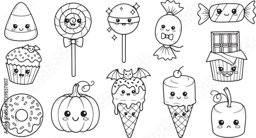 Kawaii Halloween Candy and Treats Doodle Collection vector