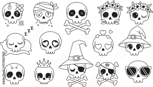 Whimsical Skull And Crossbones Illustrations With Different Styles And Themes cute skull