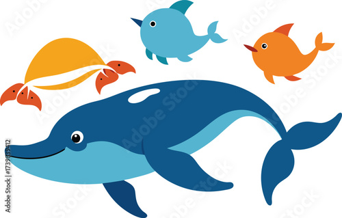 Whales dolphins and crabs vector illustration for marine life designs scalable eps