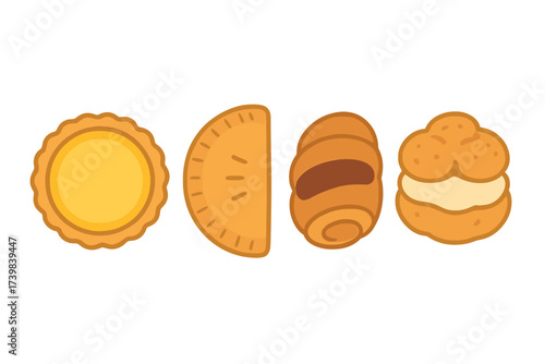 Delicious assortment of baked goods including tart, hand pie, and cream puff