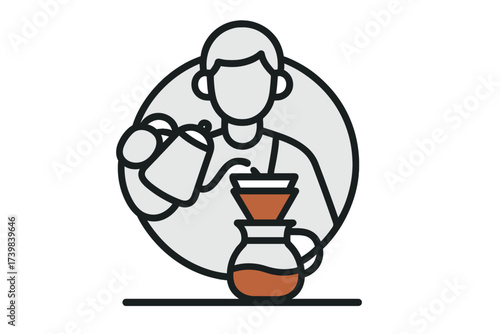 Barista preparing pour over coffee using a kettle and filter cone brewing method