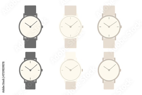 Minimalist analog wristwatches set with six neutral color variations and simple design