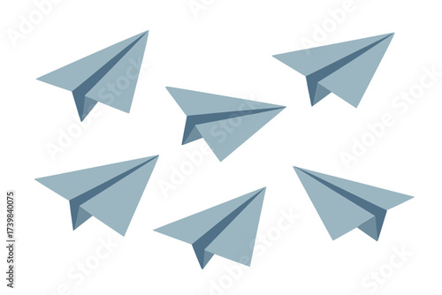 Free Download Six folded paper airplanes floating across a clean white background symbolizing travel and communication - GFXLoad
