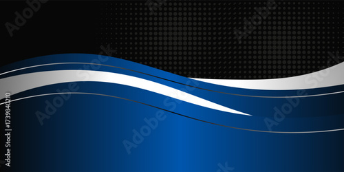 Abstract blue and silver curves with silver lines on dark steel mesh background. with free space for design. modern technology innovation concept background