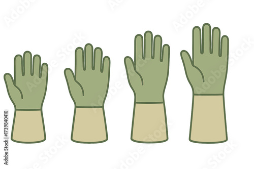 Set of protective work gloves for gardening and landscaping in different sizes