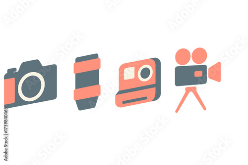Stylized icons collection representing essential photo and video recording equipment