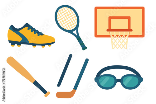 Flat design collection of essential sports equipment and athletic gear
