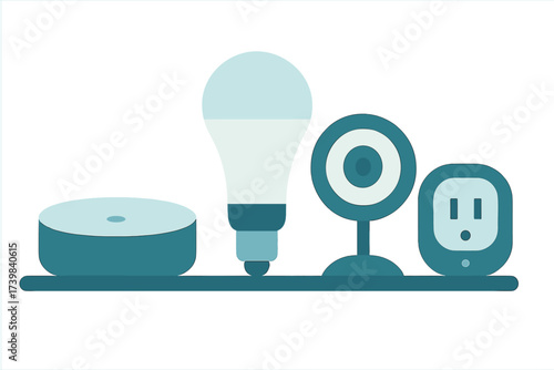 Essential smart home devices including speaker light bulb camera and power outlet