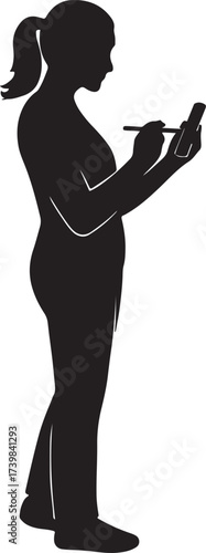 Silhouette of a woman with her hair in a ponytail painting on a canvas with a paintbrush and palette