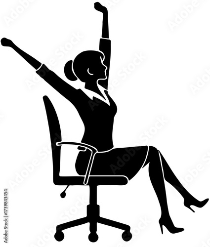 Businesswoman Stretching in Office Chair, Silhouette Vector Desig