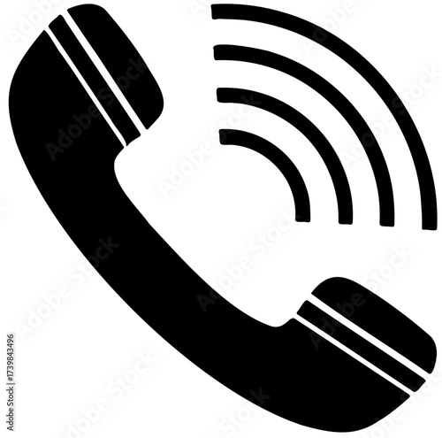 Black Phone Call Icon with Signal Waves, Minimal Design