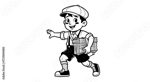 Retro Cartoon Newsboy Delivering Newspapers with Enthusiasm and Energy Graphic design