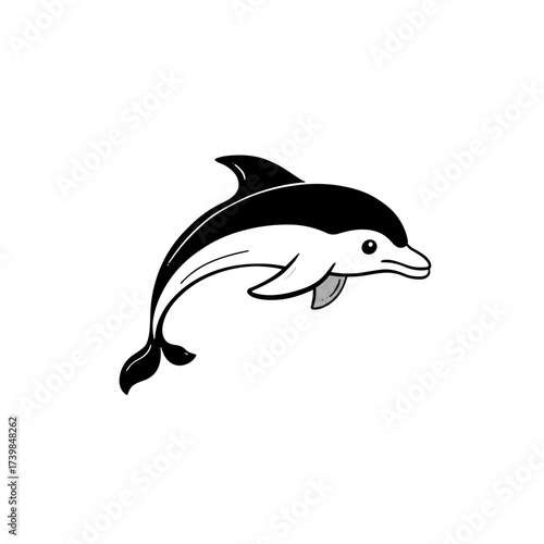 Dolphin. Dolphin simple black and white line art vector logo