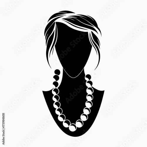 Woman silhouette wearing a bead necklace on a white background  