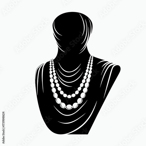 Jewelry display on abstract bust silhouette against white background  