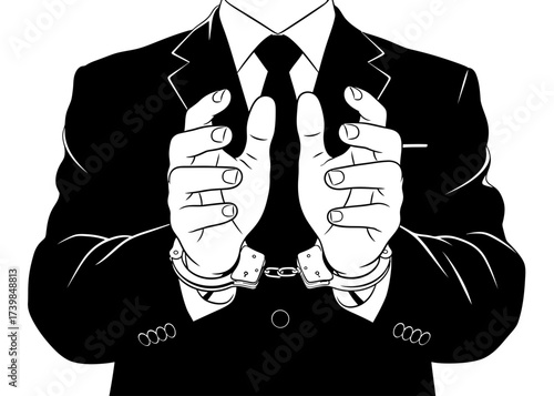 Vector illustration of a businessman in handcuffs, symbolizing white-collar crime and corruption