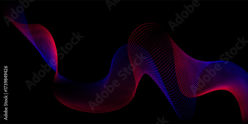 Blue and red life line design gradient wave music noise