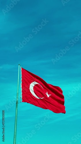Turkish flag waving vertical video - 4k video of turkish flag waving