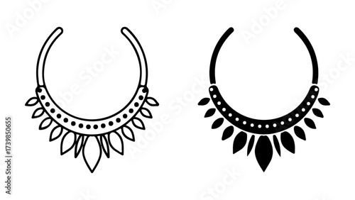 Minimalist Tribal Necklace Icons: Outline and Solid Designs