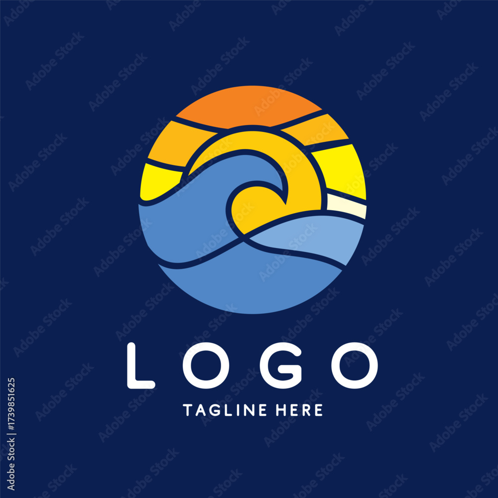 Obraz premium Vector logo with a sunset theme on the beach