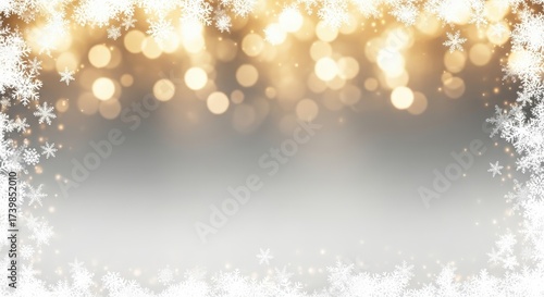 Abstract winter background with golden lights and snowflakes