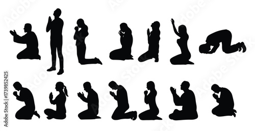 praying silhouettes illustration set