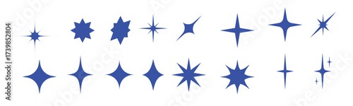 Retro star of different shapes flash silhouette set, Collection of twinkle particle stars and rays decorative symbols for design. Vector icons y2k style basic shapes geometric graphic elements