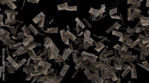 US Dollar Bills From Left and Right on Black Background, Loop, Falling (Copy Space)
