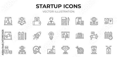 Startup icon pack for your website design, logo, app, UI. Startup icon outline design. Vector graphics illustration and editable stroke.